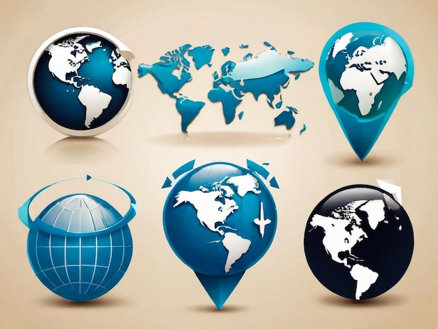 a collection of globes with different shapes and the world on them