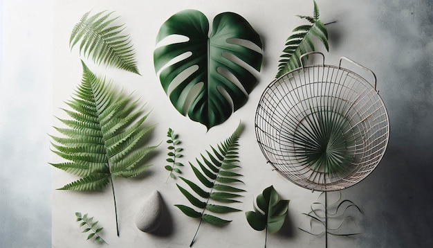 Photo a collection of green leafy plants and a metal fan