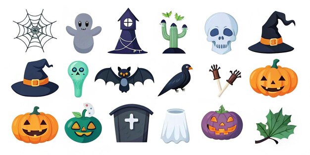 a collection of halloween icons including a house with a cross on it