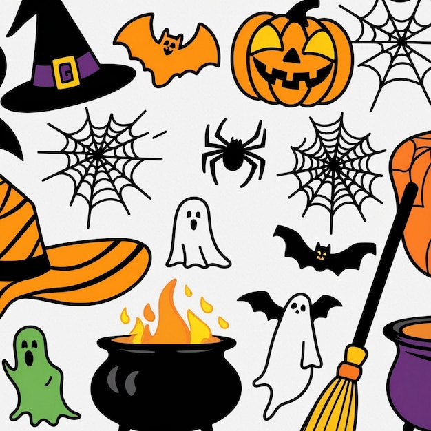 Photo a collection of halloween icons including a witch and a witch