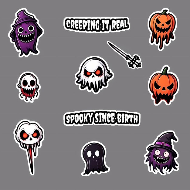 Photo a collection of halloween stickers including a ghost