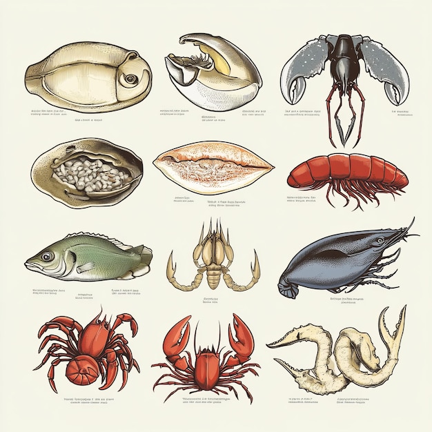 Photo collection of hand drawn sea creatures