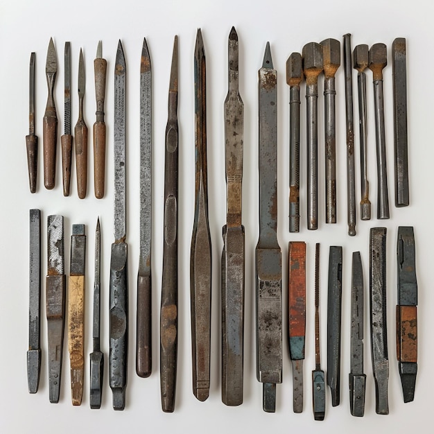 A collection of hand files for metalworking