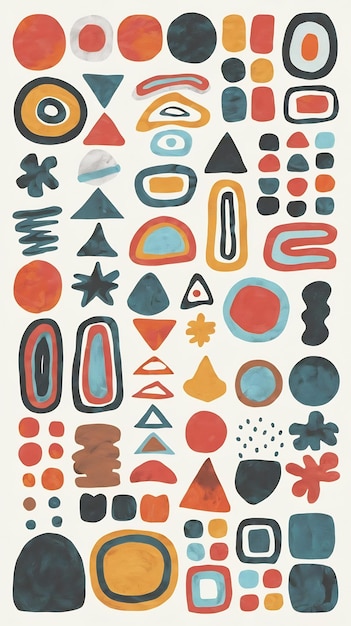 Photo a collection of handdrawn abstract organic shapes the shapes are simple and bold with a limited col