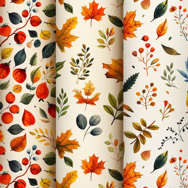 Collection of handdrawn autumn patterns stylize images