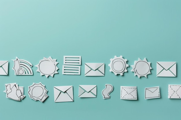 Photo a collection of handdrawn crm icons and symbols displayed on a clean solid pastel background showcasing various communication and organization concepts