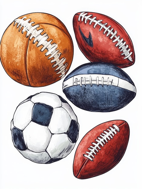 Photo collection of handdrawn sports balls