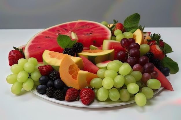 A collection of healthy and fresh fruits in a white plate