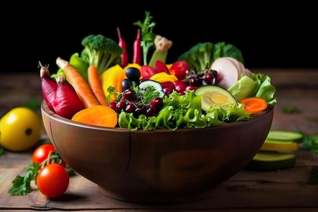 A collection of healthy vegetables and fruits in a bowl