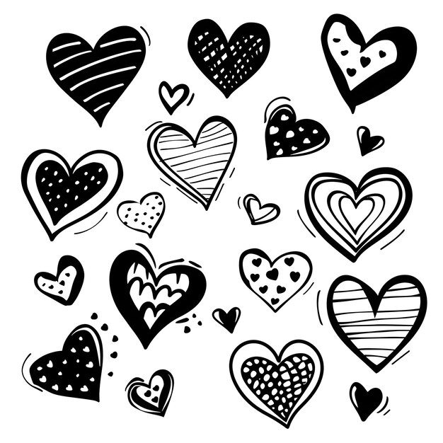 Photo a collection of hearts with a black and white background