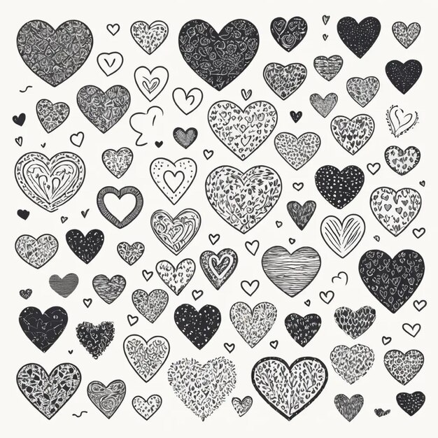 Photo a collection of hearts with a black and white background