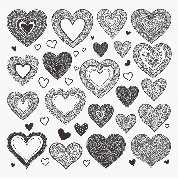 Photo a collection of hearts with a black and white background