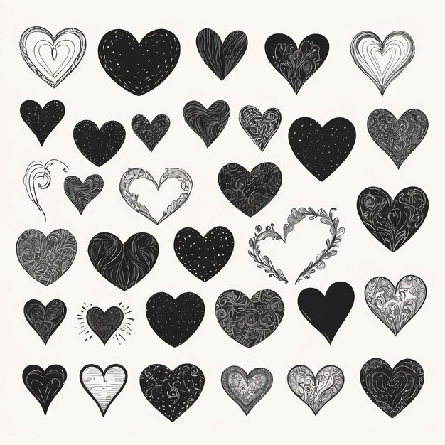 a collection of hearts with a heart drawn on them