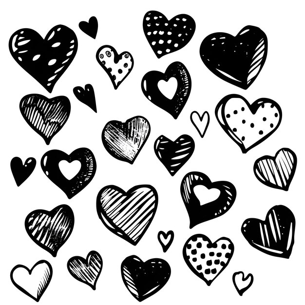 Photo a collection of hearts with a white background that says hearts