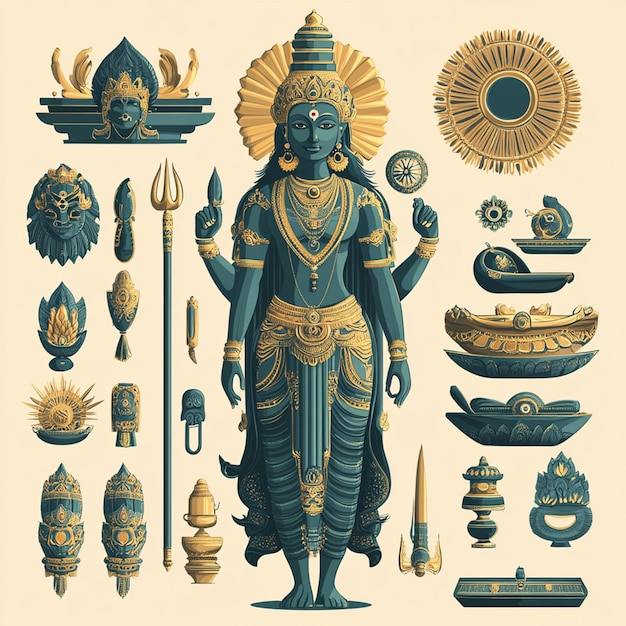 Collection of Hindu Gods and Goddesses elements