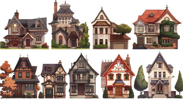 a collection of houses including one that has a house in the middle