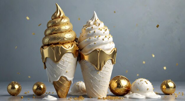 Photo a collection of ice cream cones with a christmas tree on top