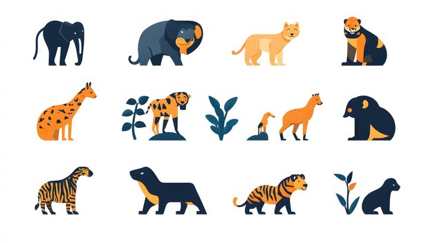 A Collection of Illustrated Wild Animals with Flat Design