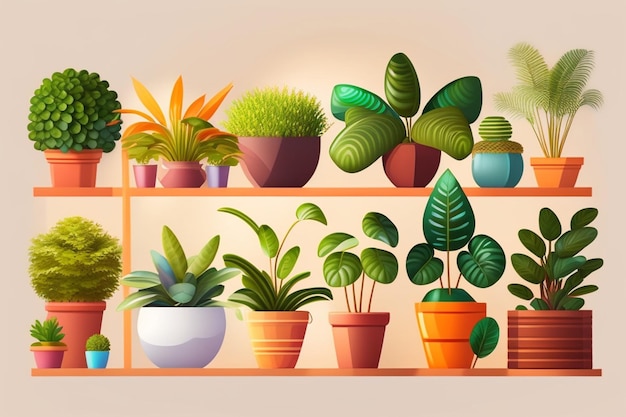 Collection Indoor plants in flower pots Generative AI