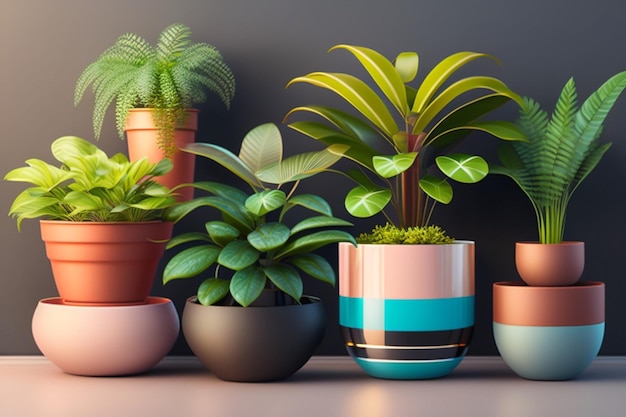 Collection Indoor plants in flower pots Generative AI