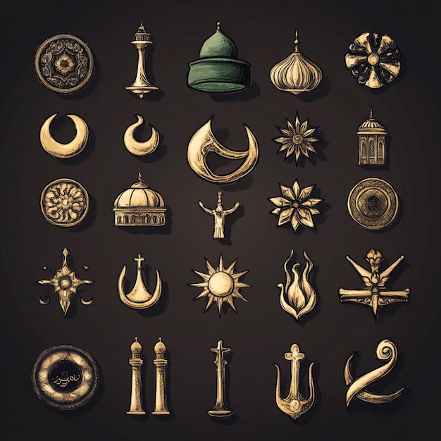 Photo collection of islamic religious symbol elements