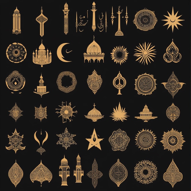 Photo collection of islamic religious symbol elements