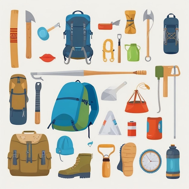 a collection of items including a backpack a backpack and a backpack