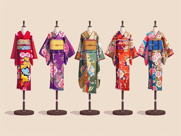 Photo a collection of japanese clothes with a design on the front