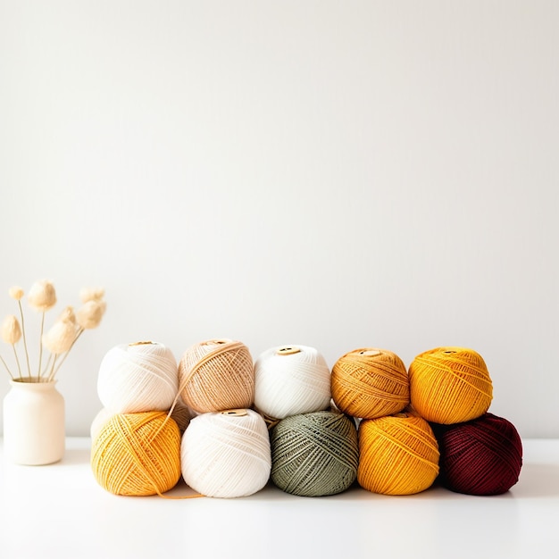 Photo a collection of knitting balls and knitting needles on a table