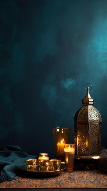 A collection of Lanterns for Ramadan Kareem on a blue background