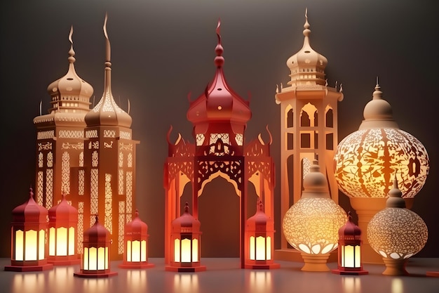 A collection of lanterns with the name eid al - fitr on the bottom.