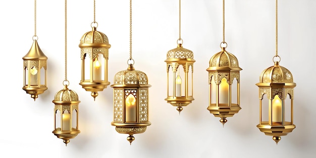 a collection of lanterns with a white background