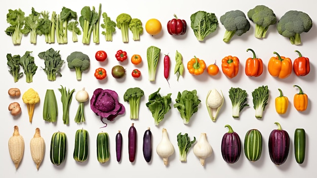 collection of lot vegetables isolated on white background