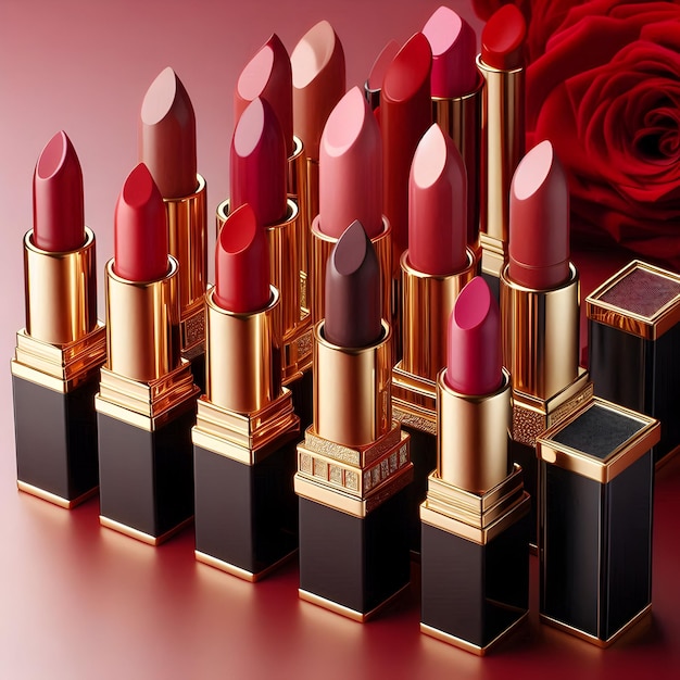 A collection of luxurious lipsticks in various shades offering bold color options for any occasion