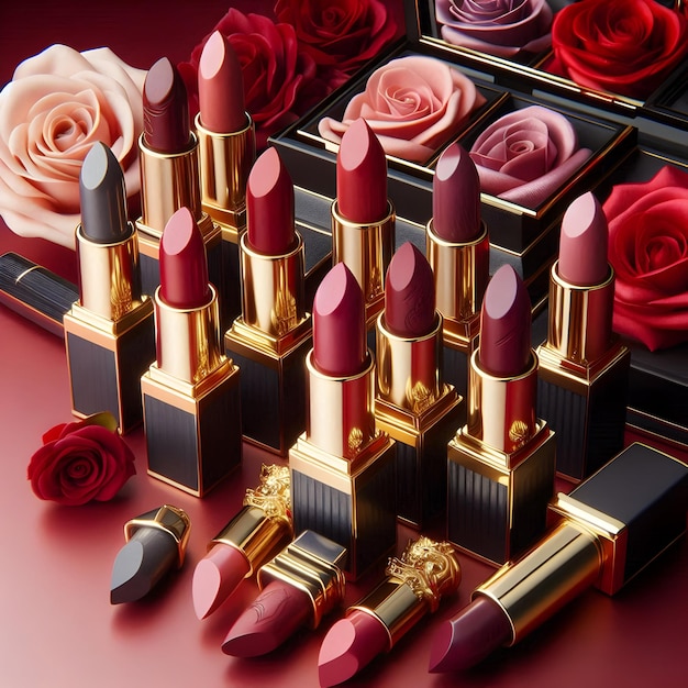 A collection of luxurious lipsticks in various shades offering bold color options for any occasion