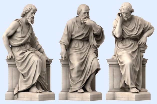 Collection of Marble Statue Philosophers Isolated on White Background Generative AI