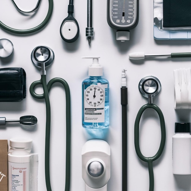 Photo a collection of medical care products including a bottle of shampoo