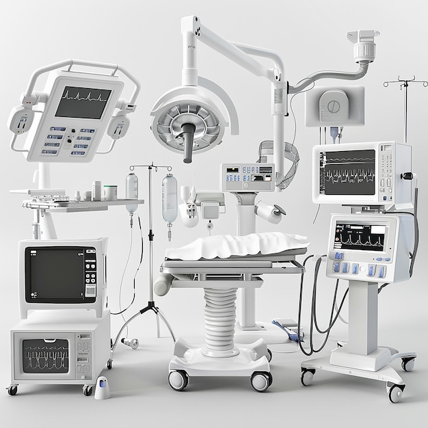 Photo a collection of medical equipment including the digital clock