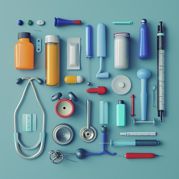 Photo a collection of medical supplies including a syringe a pen and a pen