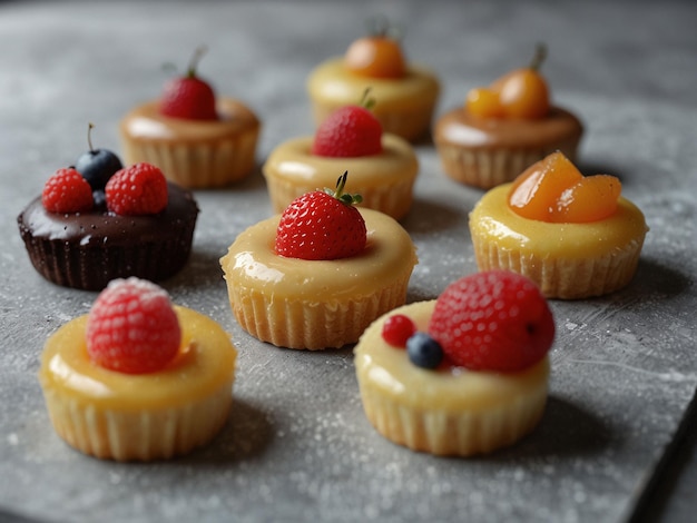 a collection of mini cupcakes with berries and berries on them