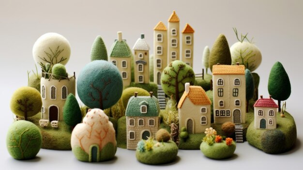 Photo a collection of miniature houses with trees and houses