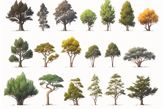 collection Minimal style tree line drawing Side view set of graphics trees elements spring