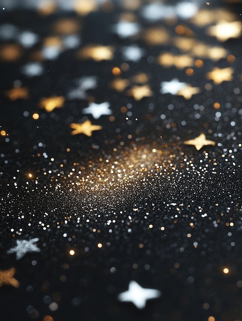 Photo a collection of minimalist stars in varying sizes shimmers in gold against a dark background evoking a sense of magic and wonder generative ai