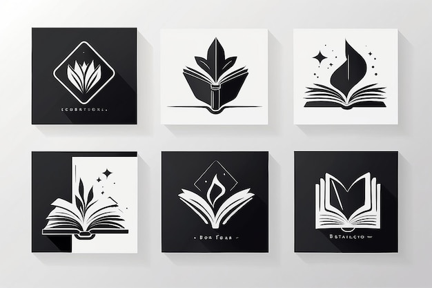 Photo collection of monochrome flat design book logo