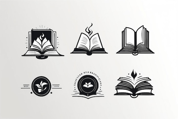 Collection of monochrome flat design book logo