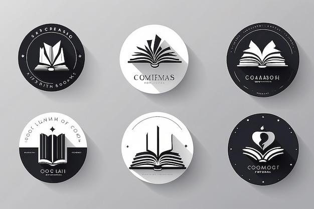 Collection of monochrome flat design book logo