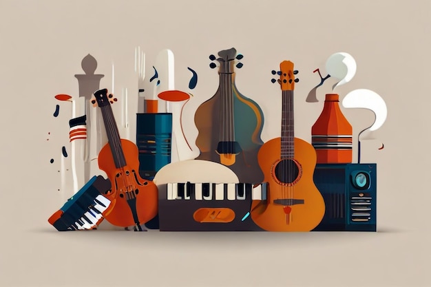 a collection of musical instruments including a piano piano and piano