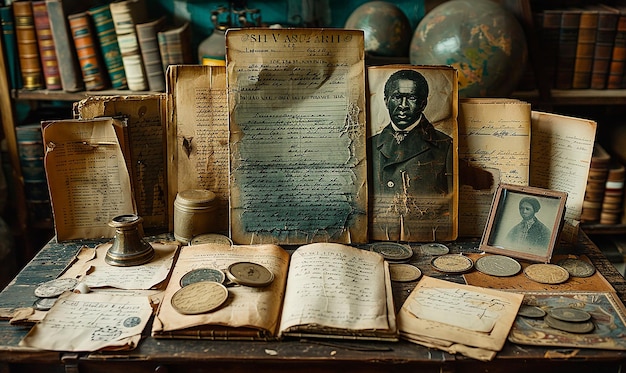 Photo a collection of old books including a man and a soldier