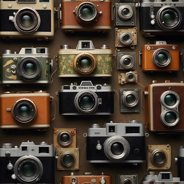 a collection of old cameras with the name kodak on the bottom