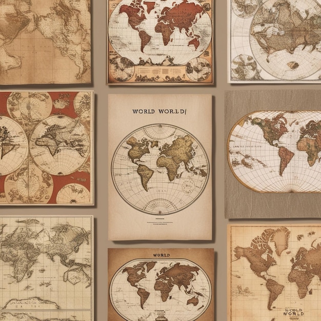 Photo a collection of old world maps including world map and world map